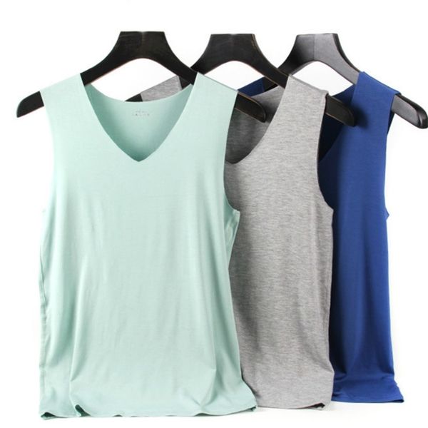 seamless underwear men tank casual solid sleeveless soft summer camisole plus size 5xl workout clothes for 220425, White;black